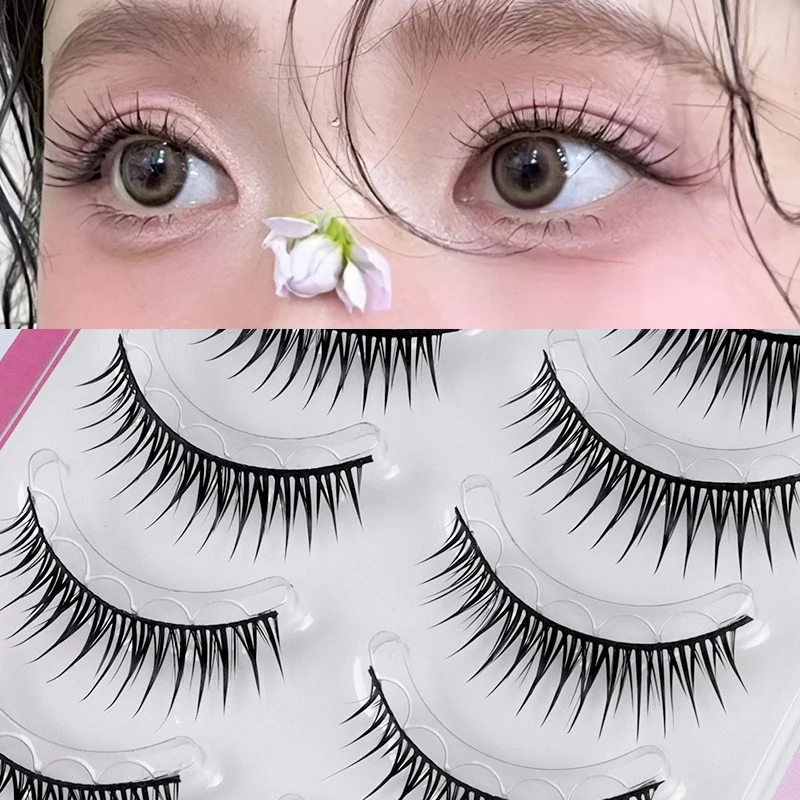 5 pares de pestañas postizas de tira completa sin pegamento, pestañas postizas naturales de estilo mangá coreano, pestañas postizas DIY reutilizables