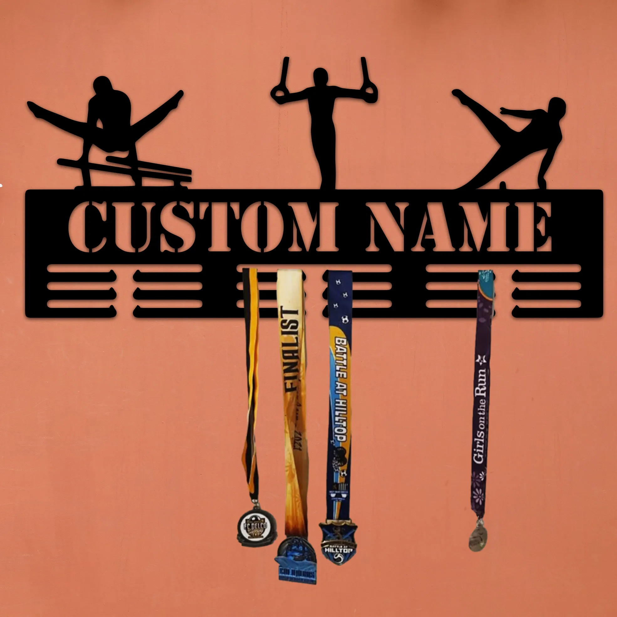 1pc gymnastics Medal hook creative Customized Name Metal Wall Signs Iron Wall Plaque