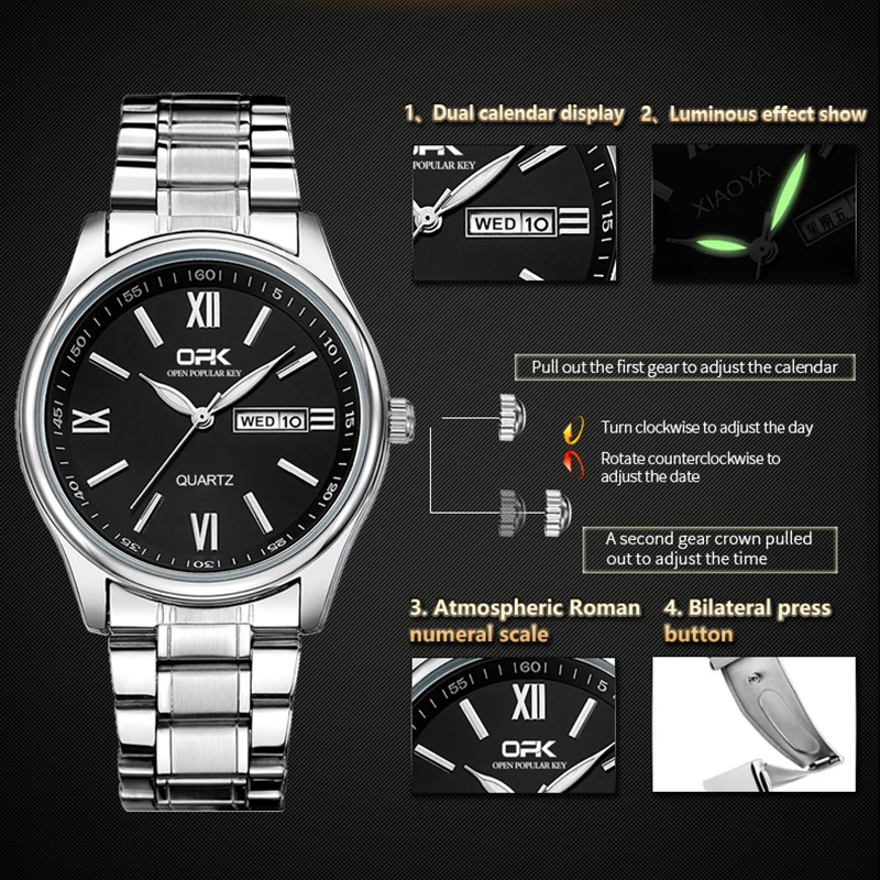 OPK 8123 Orologio da uomo Originale Semplice Orologio da polso al quarzo moda Impermeabile Luminoso Reloj Hombre Orologio giorno-data per uomo Scatola regali