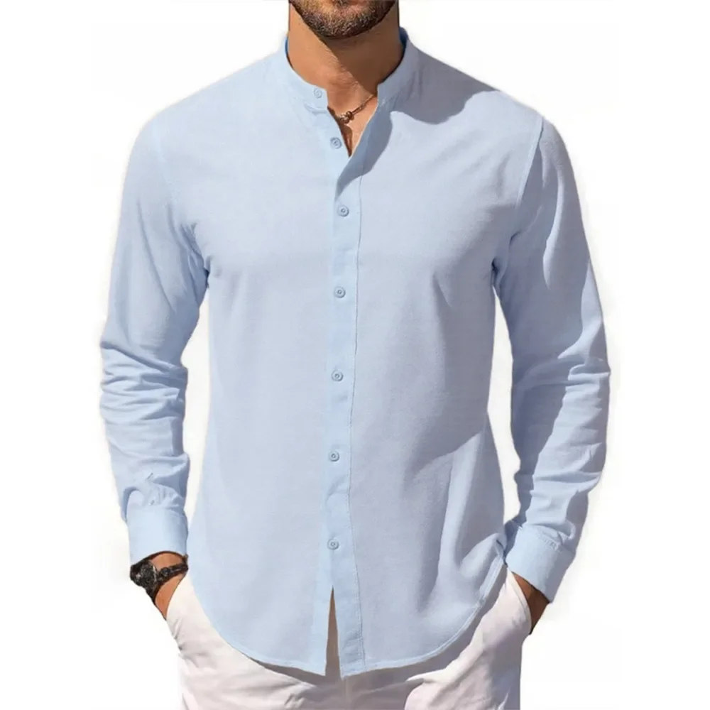 Men's Spring Summer Cotton Linen Shirt Solid Color Beach Style Lightweight Breathable Button Tops Vacation Hawaii Shirts