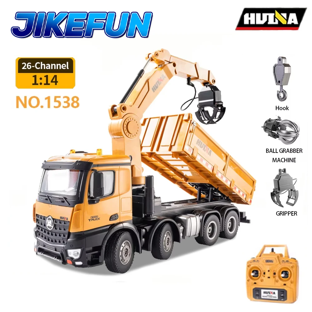 HUINA 1538 RC Truck 26-Channel 1:14 Alloy Remote Control Semi-Alloy Remote Control Vehicle Grab Wood Dump Truck Engineering Construction Toy