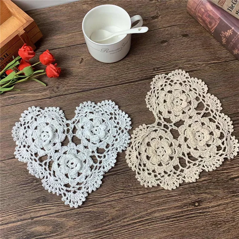 Pastoral White Beige Cotton Crochet Table Placemat Tablecloth Pad Handmade Crafts Wedding Christmas Banquet Home Ourdoor Decor