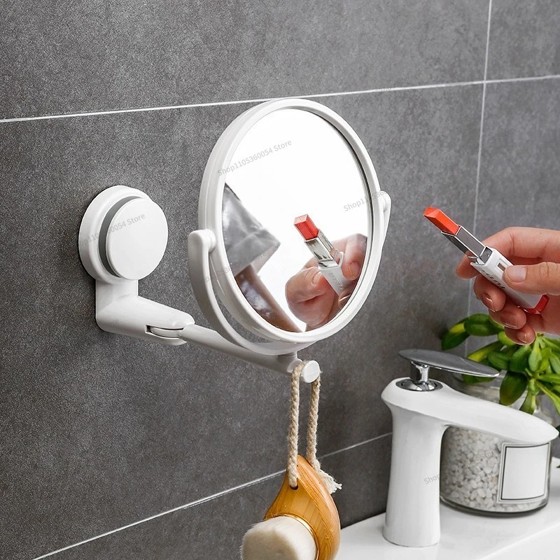 For No Punching Folding Round Makeup Mirror, Wall-mounted Rotating Double-sided Enlarged Dressing Mirror