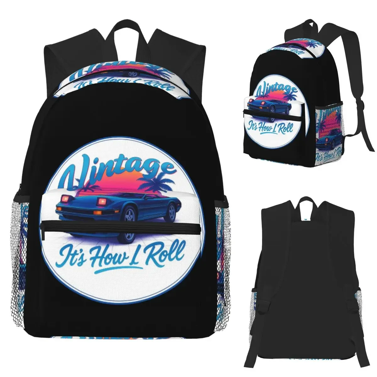 

Винтажный рюкзак It's How I Roll в стиле ретро с автомобилем и закатом, школьная сумка, походная дорожная сумка, рюкзак для мальчиков и девочек, сумка для книг, сумки на плечо