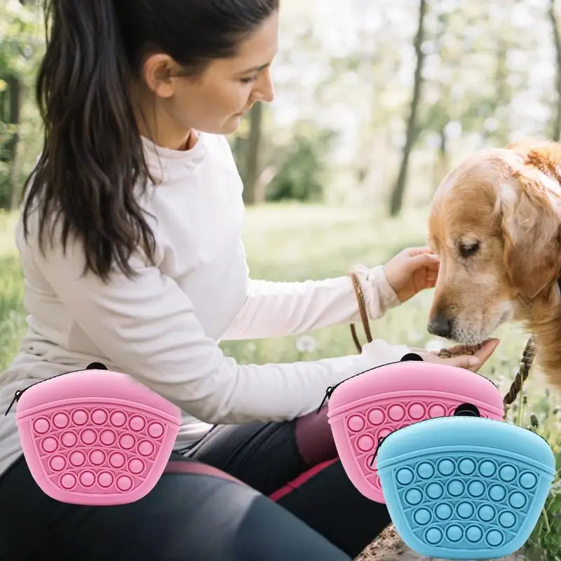 Dog Treat Bag Silicone Pet Portable Dog Training Waist Bag Outdoor Feeder Puppy Snack Zipper Pouch Food Reward Storage Bag