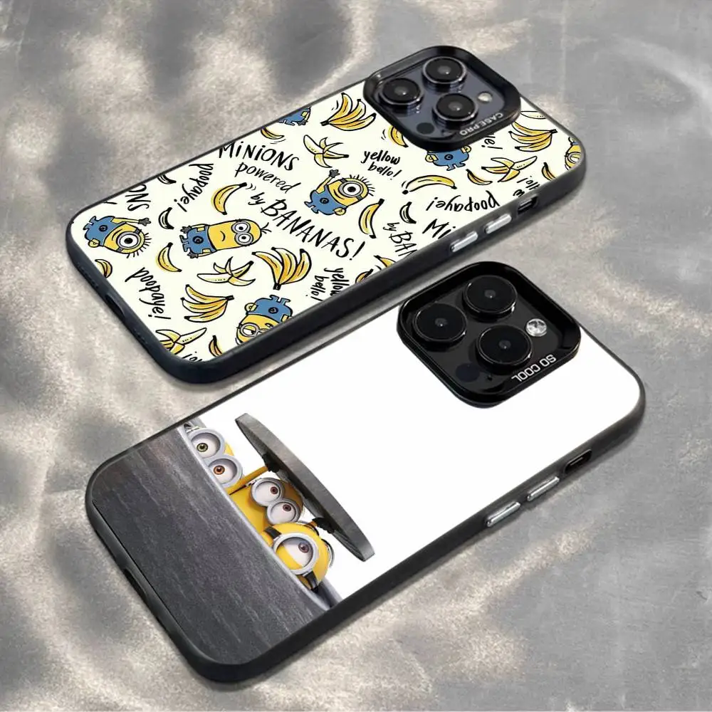 

C-Cartoon Cute M-Minions-s Phone Case For iPhone 16,15,14,13,12,11,Mini,Pro,MAX,plus,Black Matte Shockproof Cover