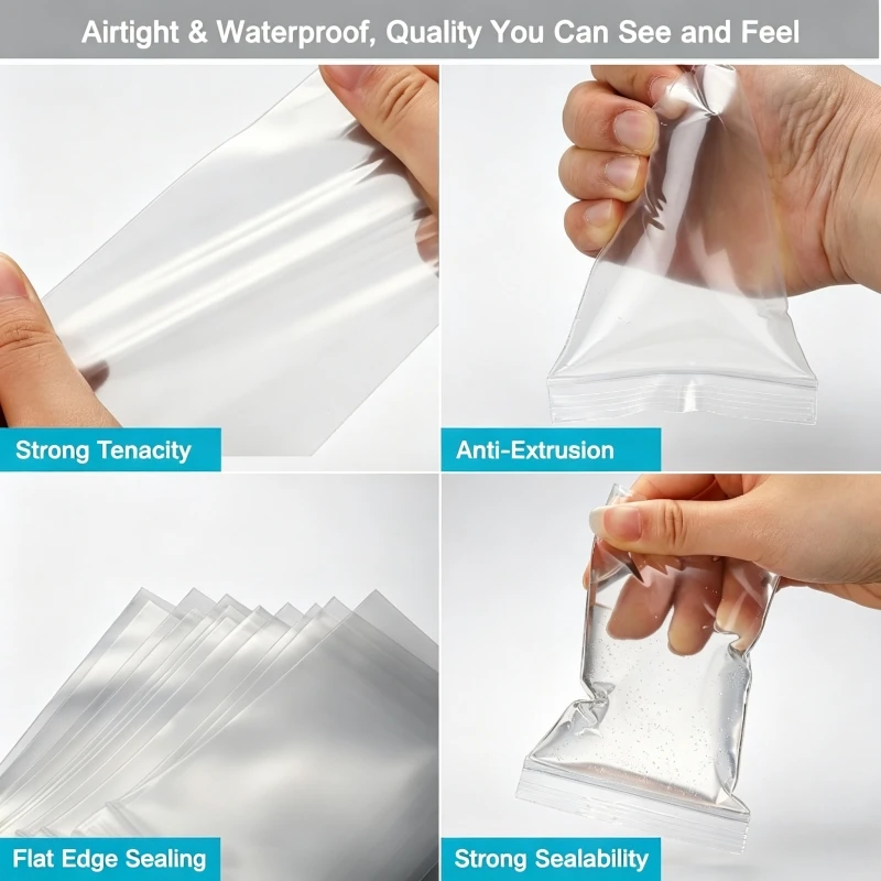 100 Stück Verdickte Transparente Ziplock-Beutel Wiederverschließbare PE-Reißverschlussbeutel für Schmuck, Kleinteile, Lebensmittel, Süßigkeiten, Lagerung, Verpackung, Versand – Detail 2