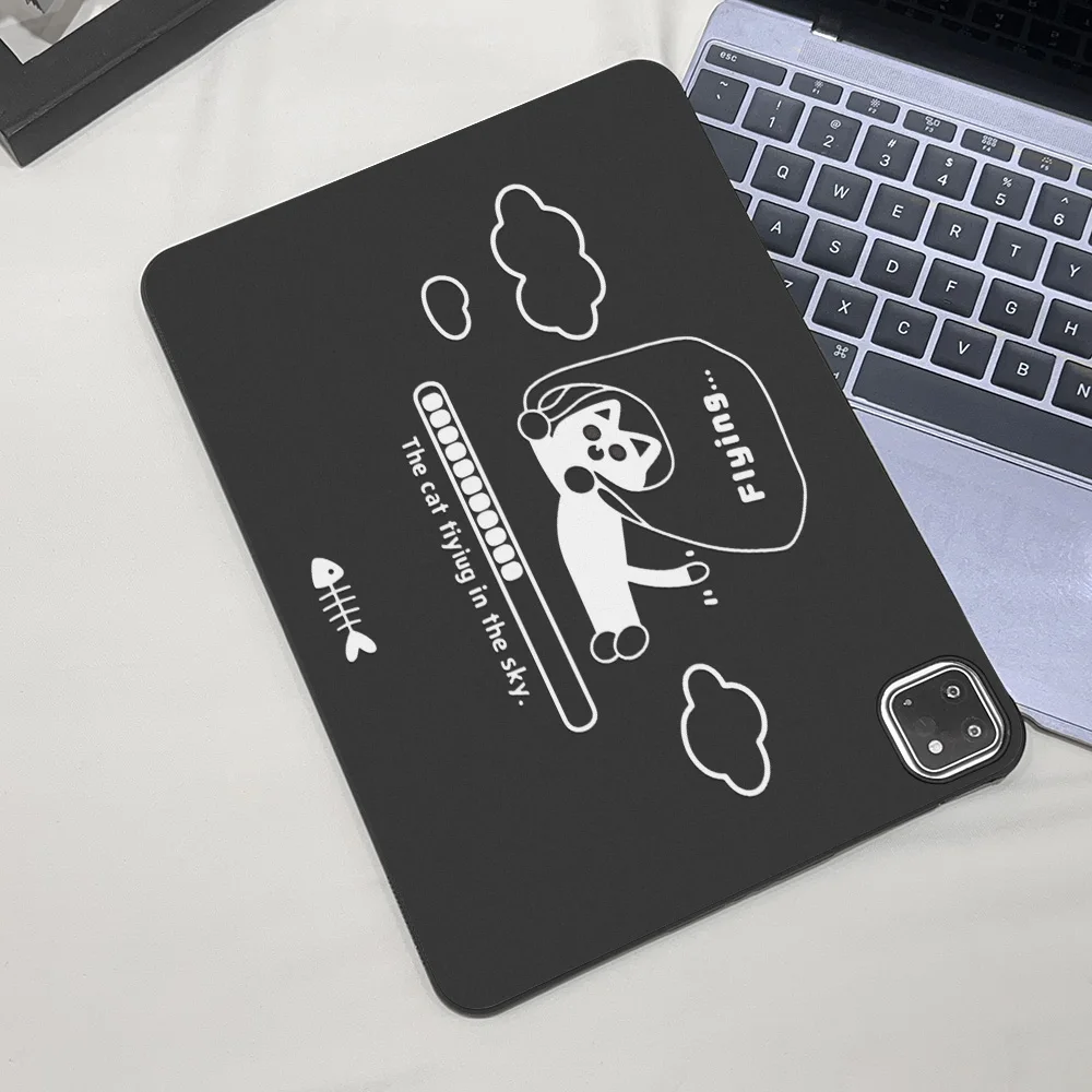 Cute Line Art Flying Cat Straight Edge Matte Tablet Case For Samsung Galaxy Tab S9 S10 S11 S12 Ultra S12 Plus A9 A11 Shell