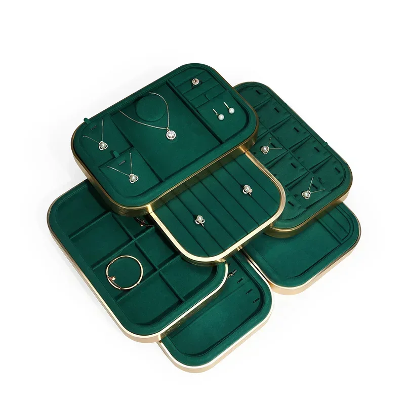 

Microfiber Green Jewelry Display Tray Jewellery Holder Portable Ring Earrings Necklace Organizer Storage Box Organizator Trays