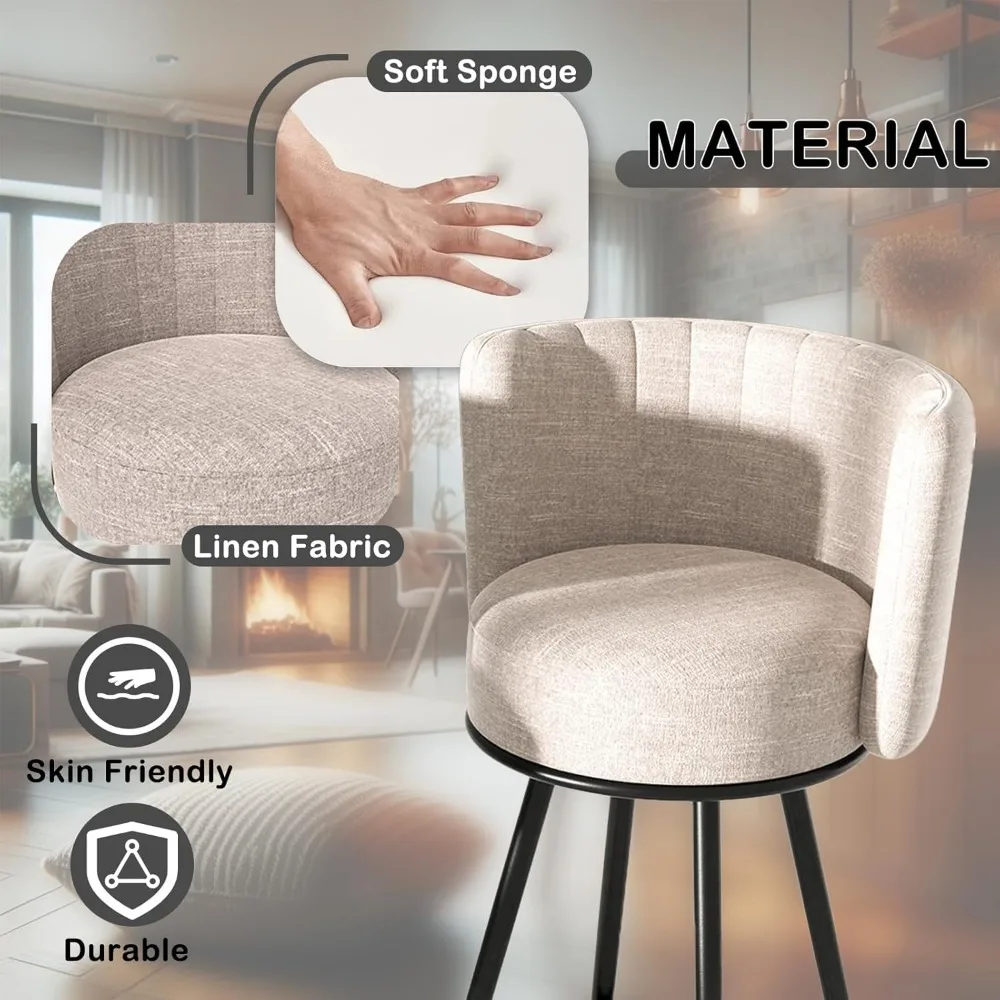 Bar Stools Set of 6, 27" Tufted Modern Counter Height Bar stools, Upholstered Barstools with Back & Footrest Metal Legs, Stools