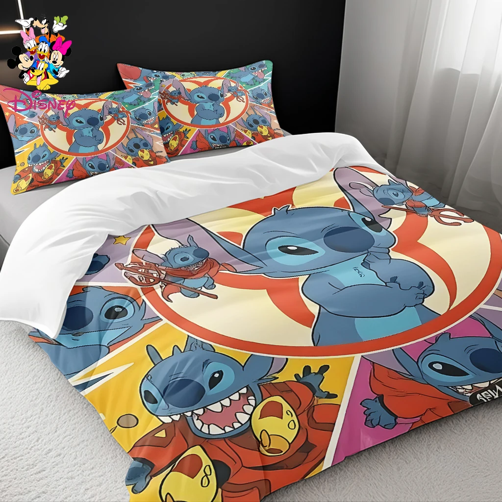 2/3 قطعة مجموعة غطاء لحاف ديزني ستيتش بدون حشو تصميم كرتوني لطيف مناسب لغرف النوم العائلية وغرف الضيوف، للاستخدام لجميع المواسم