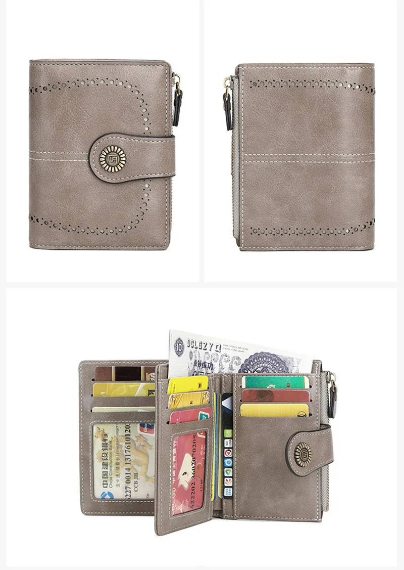 Neue Kurze RFID-Damenbrieftaschen mit Namensgravur, Reißverschluss, Münzfach, Hochwertiger Kartenhalter, Damen-Geldbörse – Detail 17