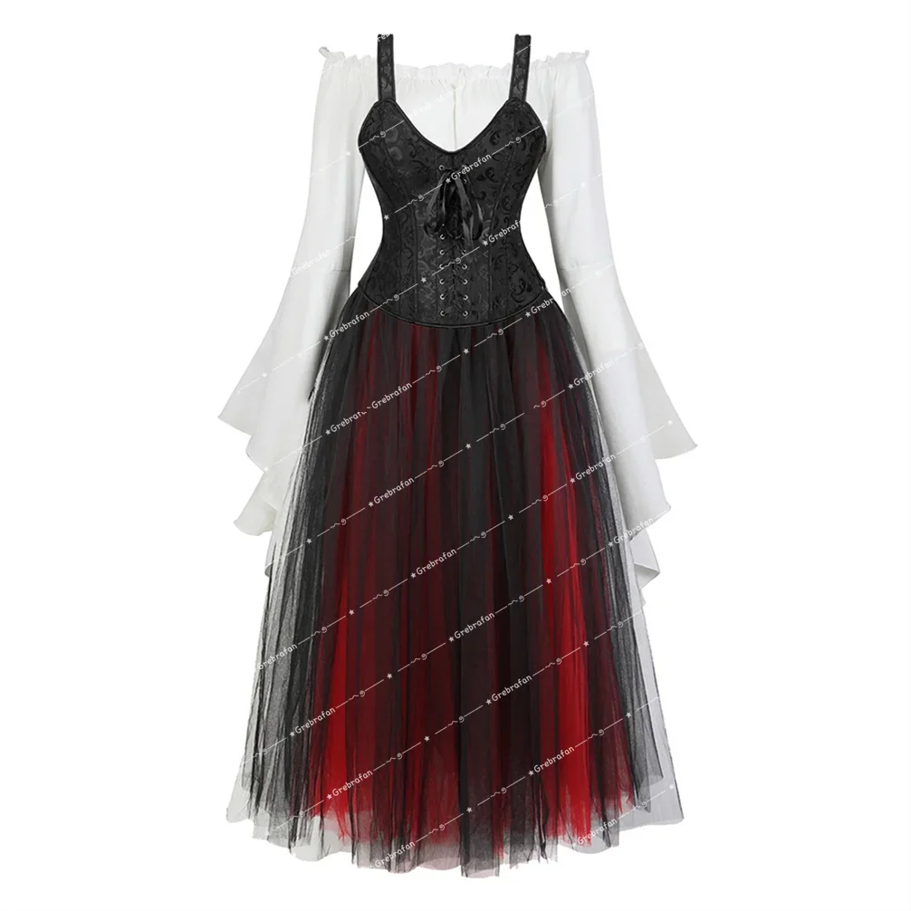 

Women Corset Skirt with Blouse Bridal Lace Strap Bustiers Vintage Corsage Wedding Outfits Bachelorette Party Costumes Plus Size