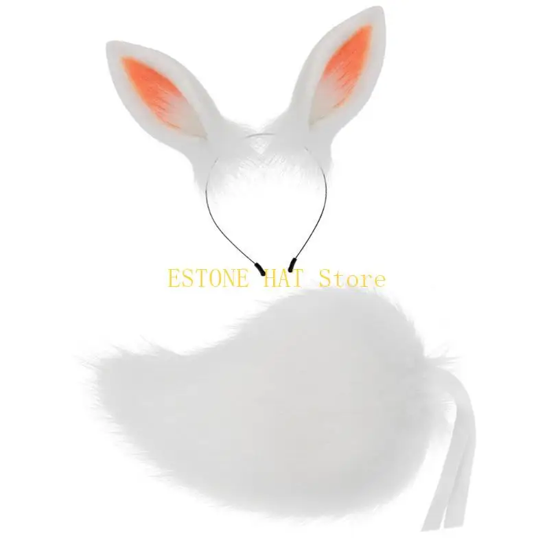 49MF Halloween kostiumy królików opaska do włosów dla zwierząt, pluszowy ogon, akcesoria kostiumowe królików dla dziewczynki