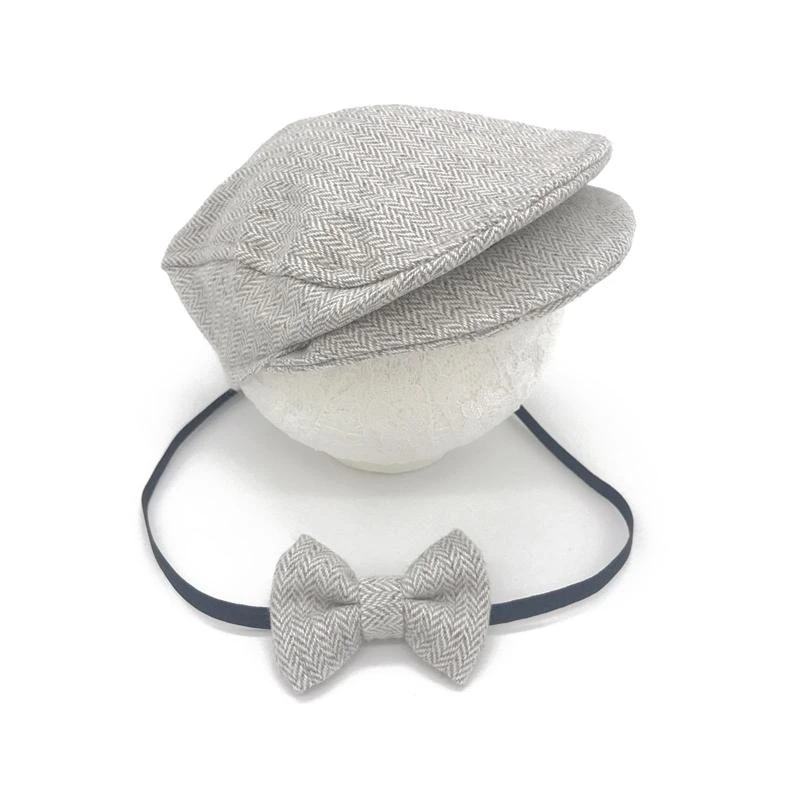 

R66D 2 Pcs Newborn Photography Props Baby Peaked Beanie Cap Color Hat Bow Tie