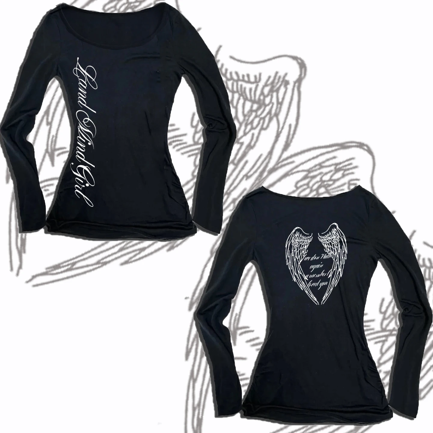 Y2K-ropa de calle estética para mujer, Harajuku gótico, Vintage, Punk Emo, camiseta de manga larga para chicas, Tops cortos sexys ajustados y elegantes con estampado Grunge