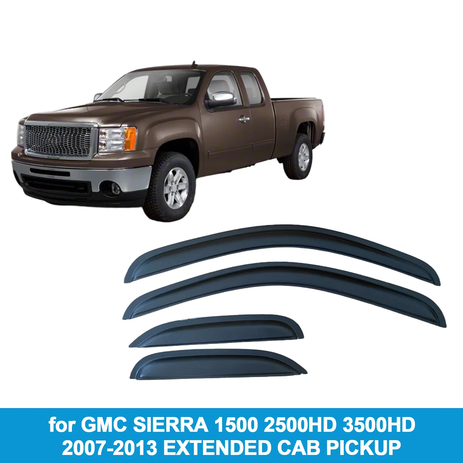 

For GMC SIERRA 1500 2500HD 3500HD 2007-2013 EXTENDED CAB PICKUP Rain Guard Side Vent Deflector Weathershield Outside-Mount