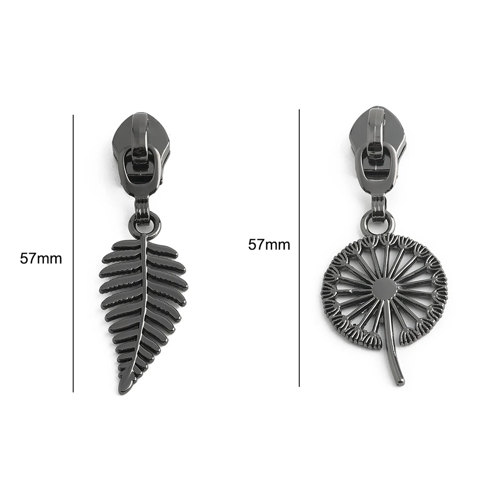 10/40/100PCS Vintage Dandelion & Fern Leaf Shape Limited Edition 5# Zipper Sliders For Decor Zip Pull Tab Handbags Accessories