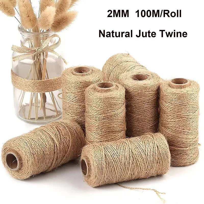 

2MM 100M/Roll Natural Jute Twine Arts Crafts String Jute Rope Twine Rope for DIY Crafts Gift Wrapping Packing Wedding Decor