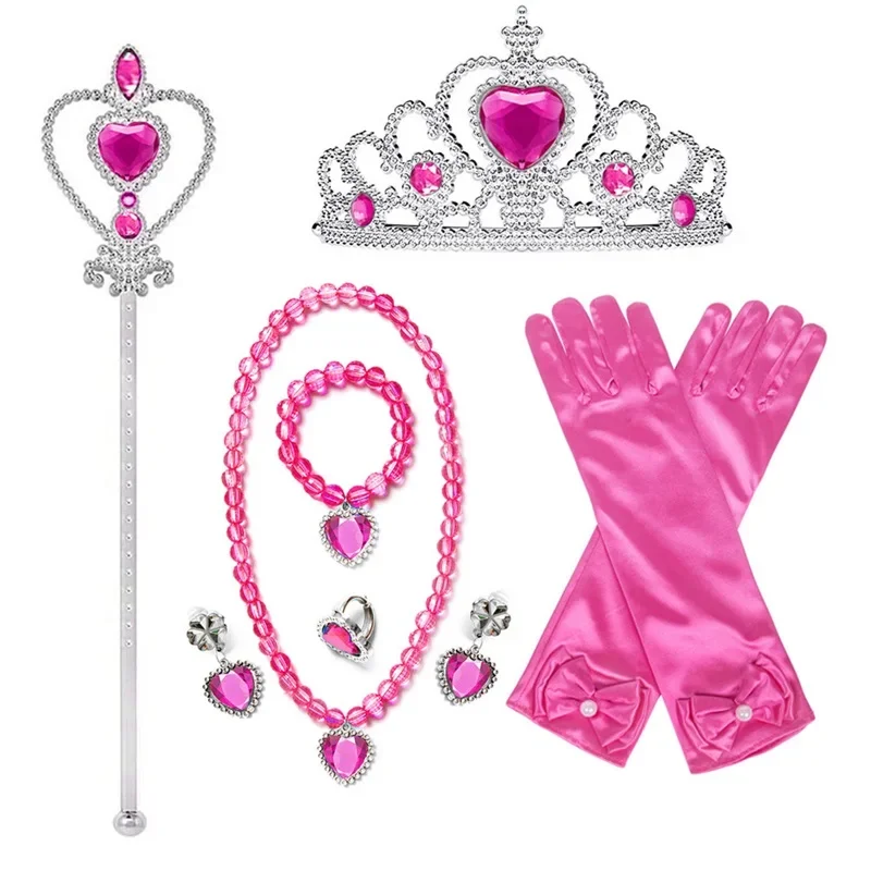 Cute Princess Headwear for Girls Cosplay Princess Accessories Crown Necklace Gloves Wand Children Lovely Jewelry Accessories