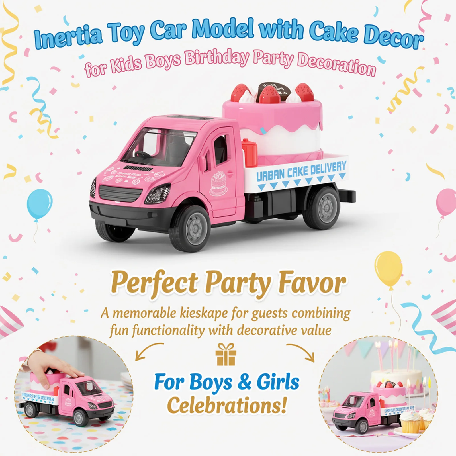 Realistic Inertia Toy Car Model for Cake Decoration and Kids Play, Mini Vehicle with ABS Plastic Safe Material