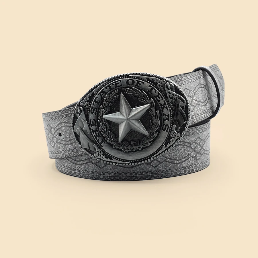 Grey Street Punk Belt, Retro Printed Casual Belt, Classic Denim Decoration