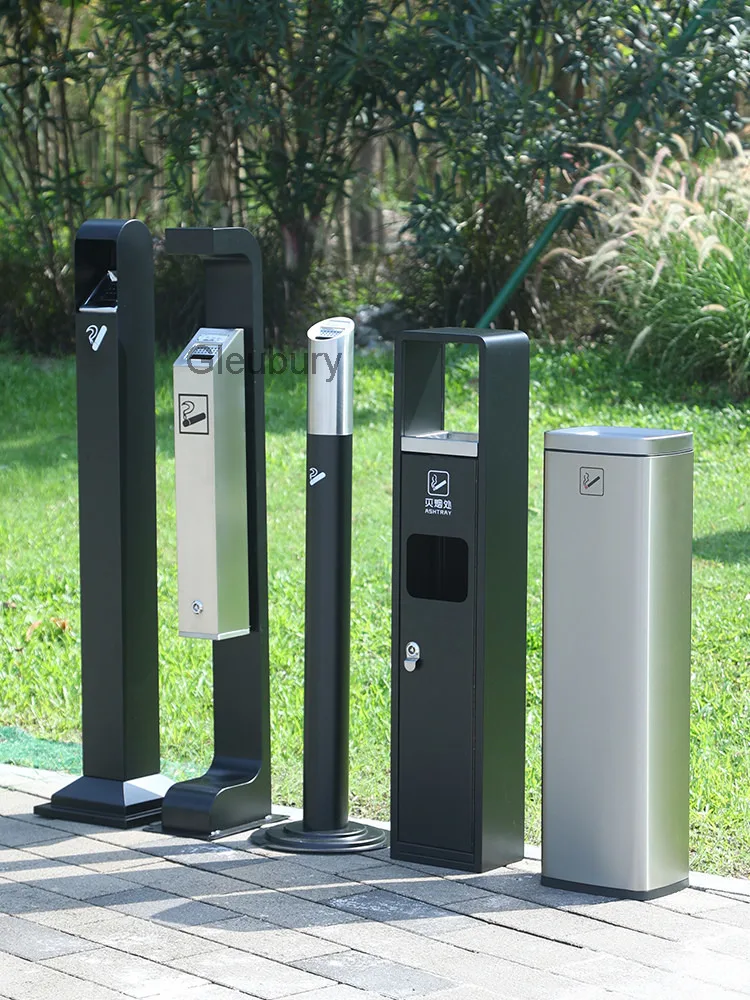 Outdoor Floor-standing Ashtray Large Stainless Steel Ashtray Vertical Smoke Extinguisher Ashtray Trash Can Cigarette Butt