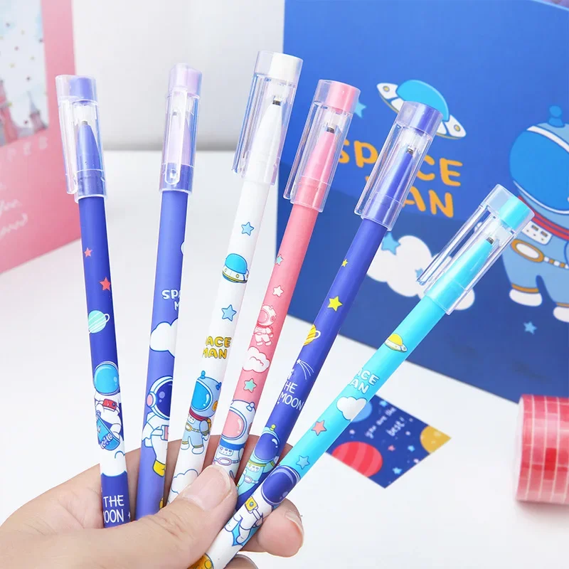 12Pcs/Set Cute Astronaut Erasable Gel Pen Cartoon Spacemen 0.5mm Black Ink Washable Pens for Writing Kids School Stationery