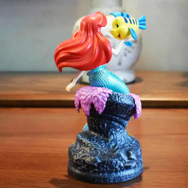 Disney Ariel Anime Figure Character Peripherals Little Mermaid Sitting Statue Fish Tank Model Dolls Ornaments Kids Special Gift