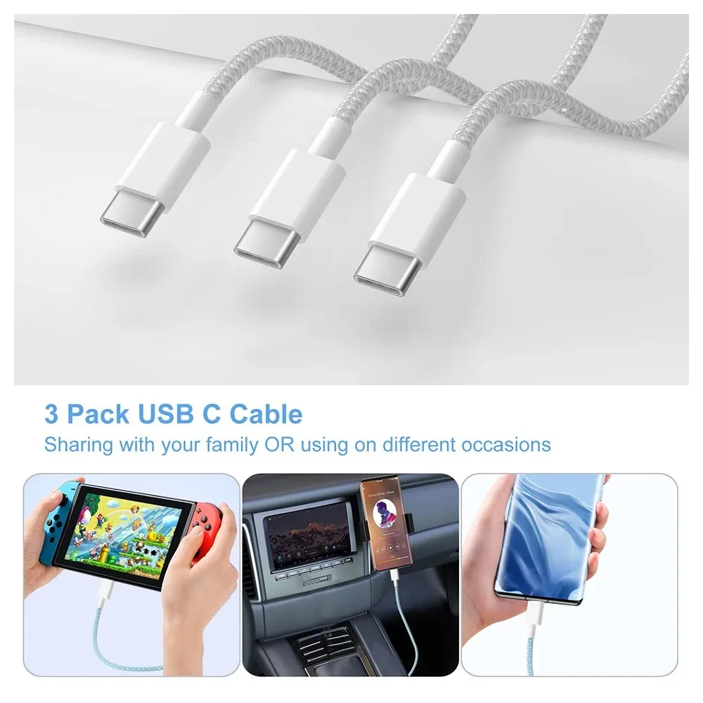 2-Piece 60 Watt Rapid Charger Cable USB C to Type C Cable for Apple iPhone 15ProMax 15Pro 15Puls for Android/IOS Charging Cable