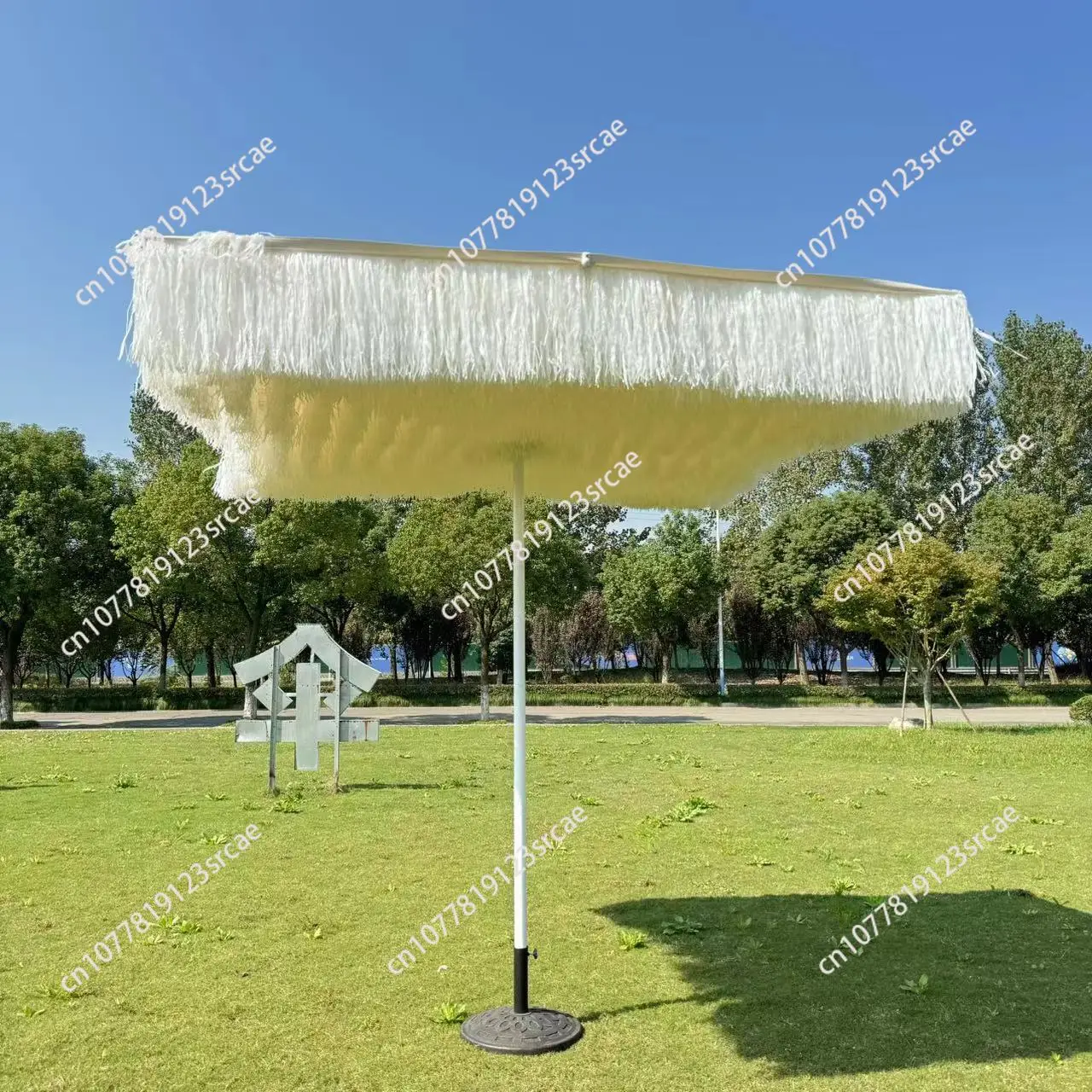Outdoor large imitation straw umbrella reverse imitation straight thatch central column square/round umbrella PP grass parasol