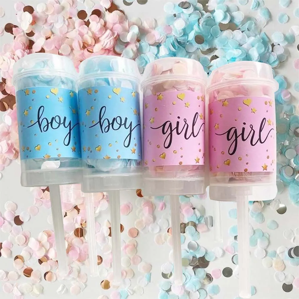 1/3/5packs Gender Reveal Push Pop Confetti Popper Boy Girl Baby Shower Birthday Mini Round Confetti Gender Reveal Party Decors