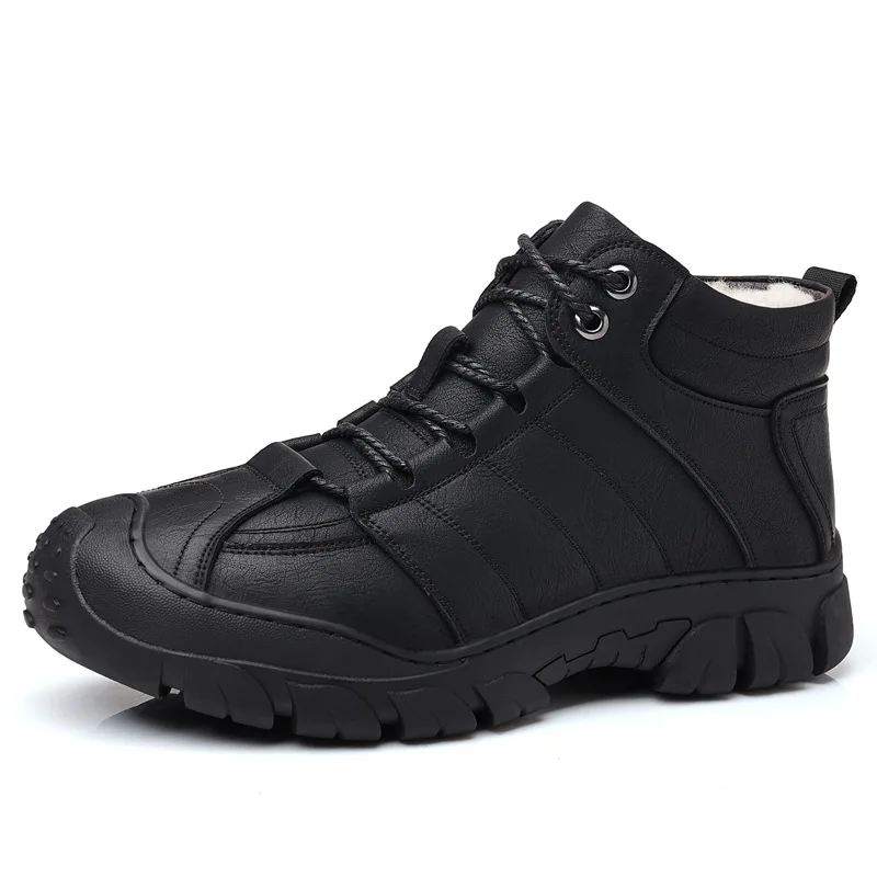 

Winter Warm Cotton Shoes for Men New Designer High Top Ankle Boots Man Fashion Casual Black Lace Leather Shoes Male
