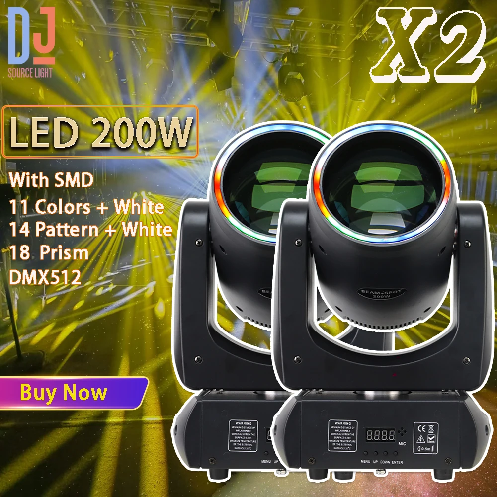 

2Pcs/lot New 200W LED Moving Head Light Beam Spot With Aperture 18 Rotating Prism DMX512 DJ Disco Party Club Stage Effect Lights