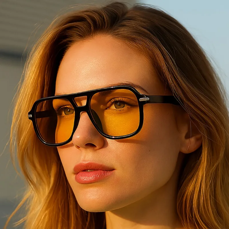 

Винтажные классические дизайнерские солнцезащитные очки с двойной перемычкой, квадратные, для мужчин и женщин, люксовые, с большой оправой, защита от УФ400