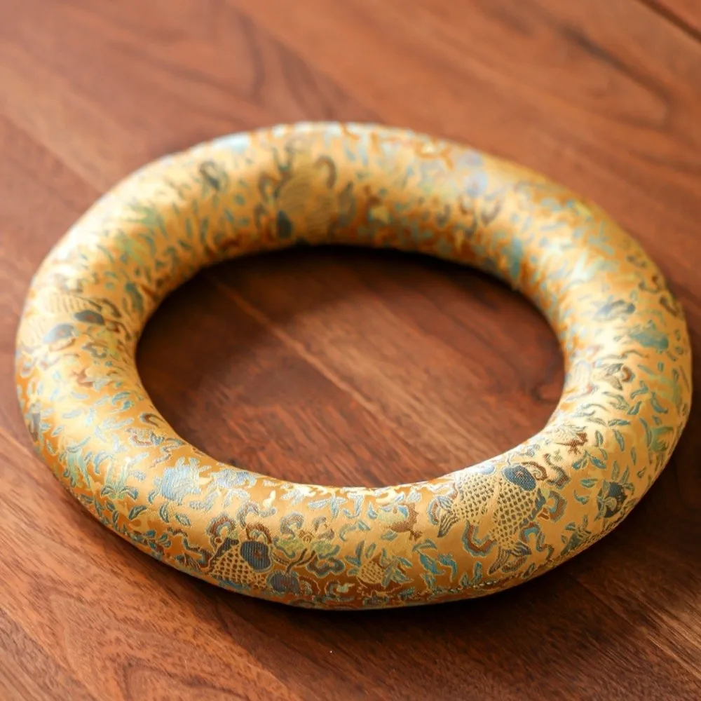 Nepalese Singing Bowl Mat Donut Shape Brocade Sound Copper Out Mat Non Slip Traditional Wooden Fish Coaster Yoga