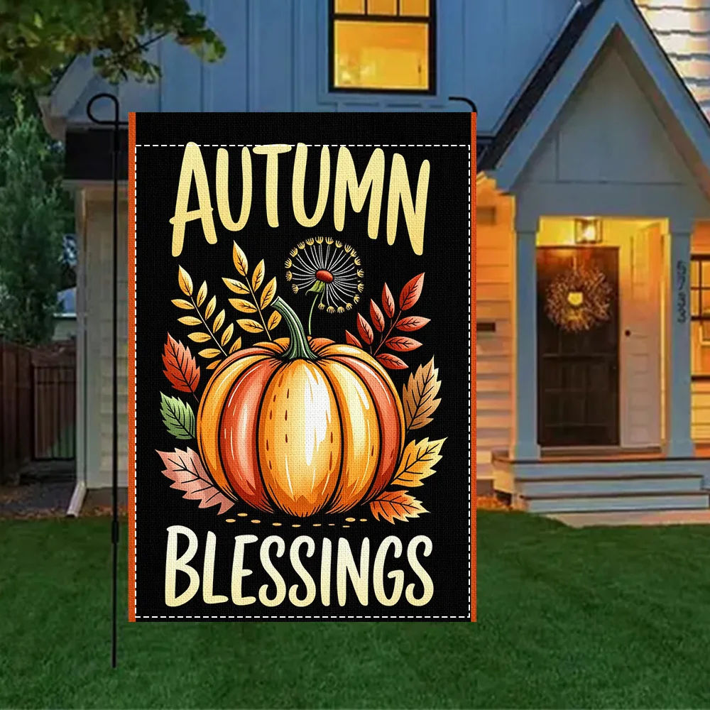 1PC Fall Blessing Pumpkin Patch Flag, 2-sided print for patio and outdoor seasonal decor (pole not included)