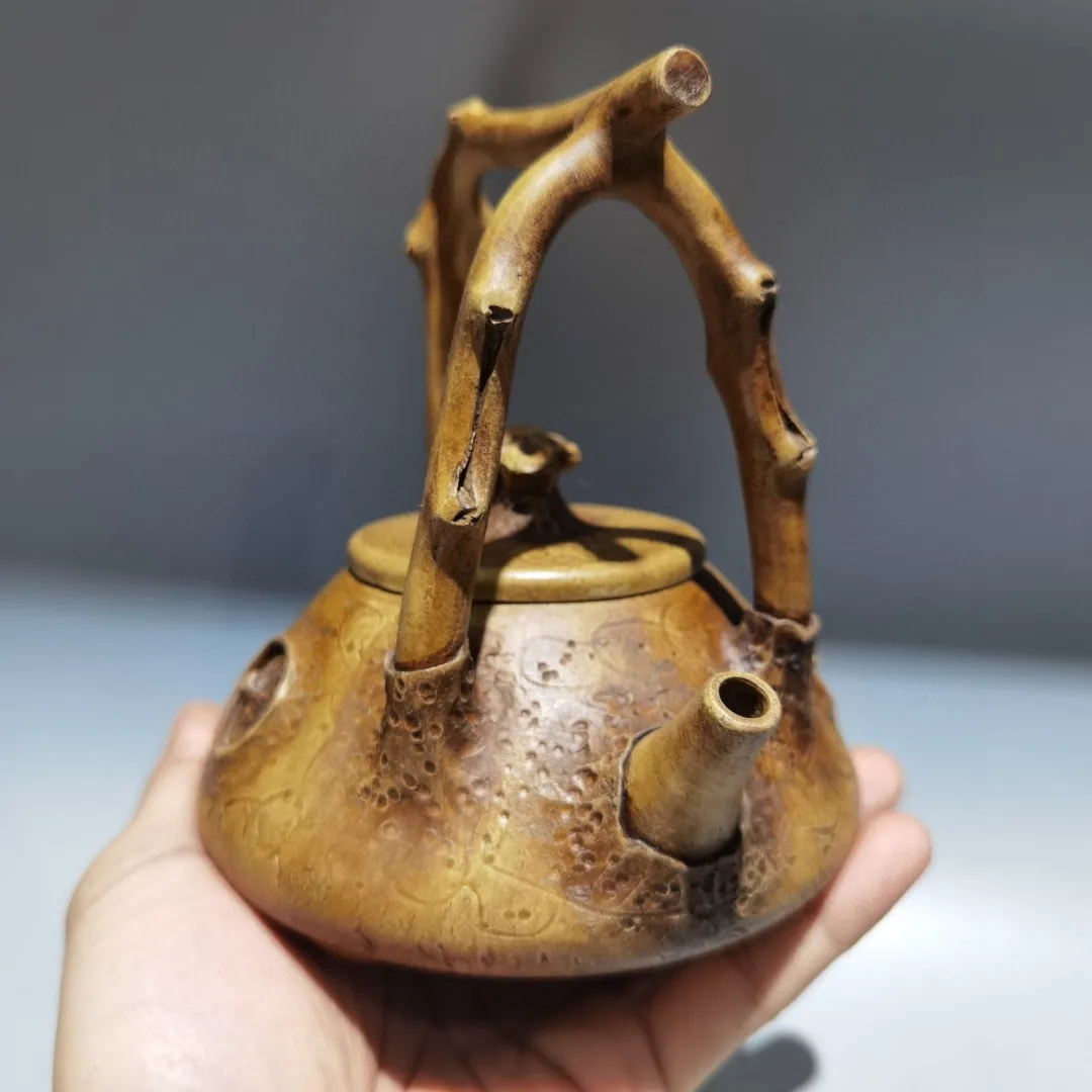 

6"Chinese Yixing Purple Clay Teapot Ganoderma lucidum Tree root lifting Pot Teapot Flagon Office Amass wealth Ornaments