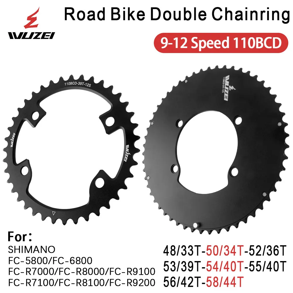 WUZEI Road Bike Chainwheel 2x9 10 11 12 Speed Double Chainring 110BCD 53/39T 50/34T for Shimano R7000 R8000 R7100 5800 6800