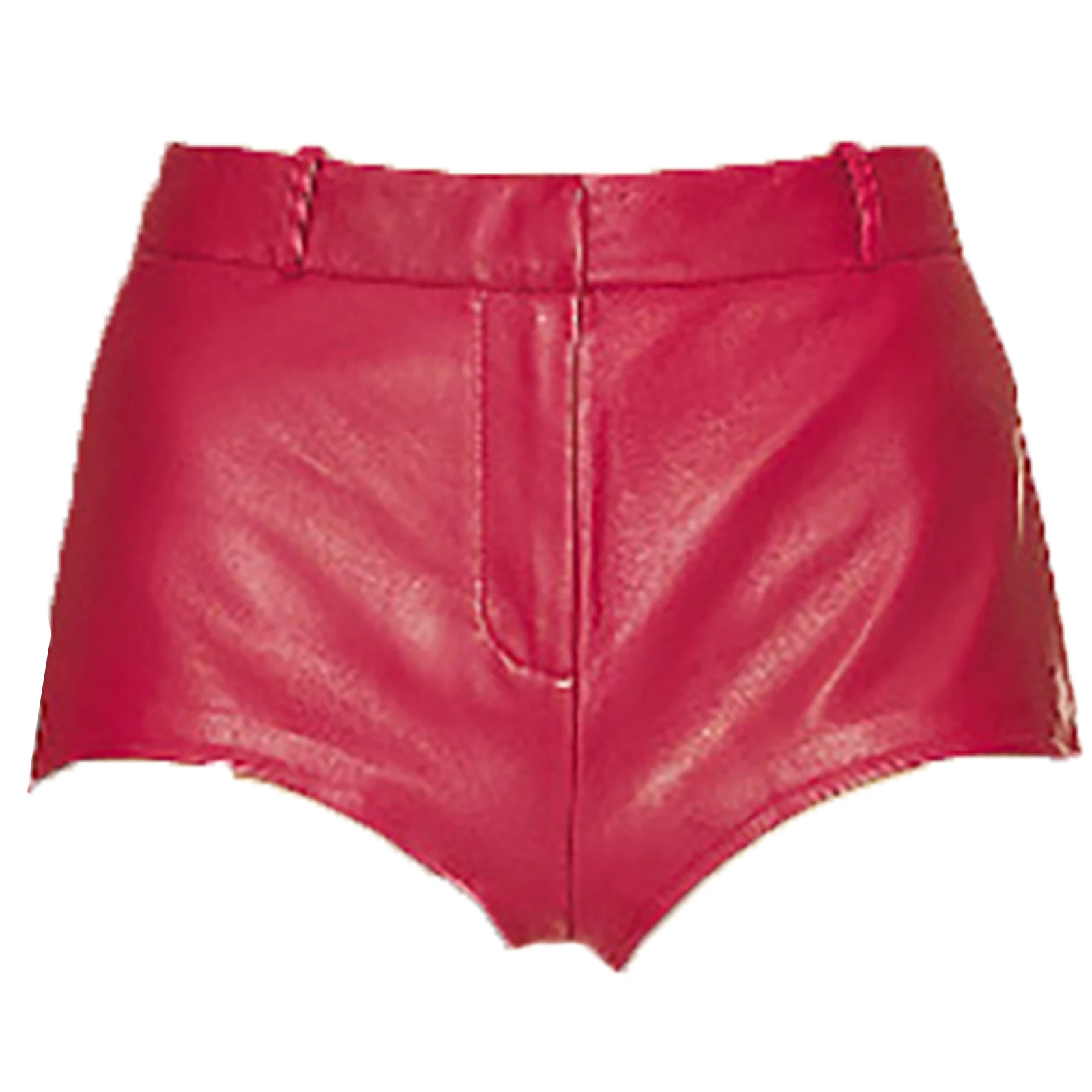 Women Super Shorts Hip-Hop Hot Pants PU Leather Booty Shorts Solid Color Zipper Slim Fit Daily Wear Shorts for Music Festival