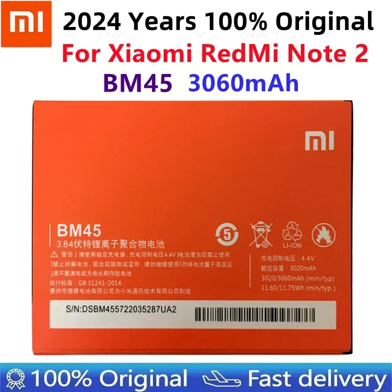 

Original Li-ion Battery BM45 For Xiaomi RedMi Note 2 Bateria Hongmi Red Rice Note2 3020mAh Replacement Batteries