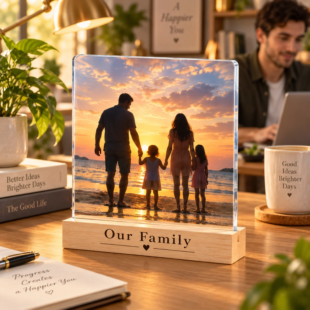 Bloque Acrílico Cuadrado Personalizado con Foto, Placa Transparente para Decoración de Escritorio, Regalo Conmemorativo para Hogar, Oficina, Decoración de Mesa para Recuerdos