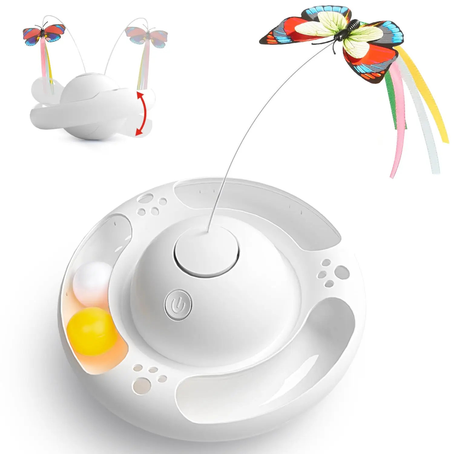 Electric Fluttering Butterfly Cat Toys, 3 Speed Settings, Interactive Automatic Kitten Toy, Balls, 3 AA Batteries Required