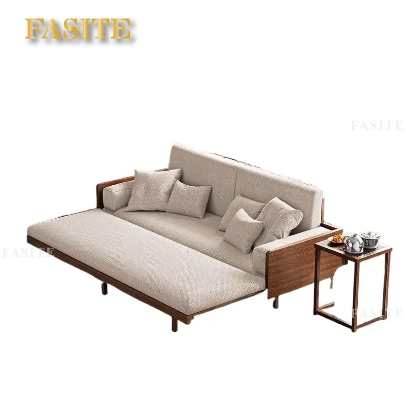 For Walnut Arhat Bed New Chinese Solid Wood Pull-out Modern Push-pull Retractable Sofa Bed Sleeping Flat Bed Multi-function