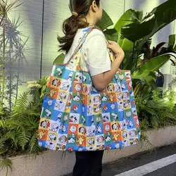 Nuovo Kawaii Miniso Cartoon Snoopy Mickey Cinnamoroll Kuromi Pompompurin Shopping Bag borsa da viaggio portatile pieghevole di grande capacità