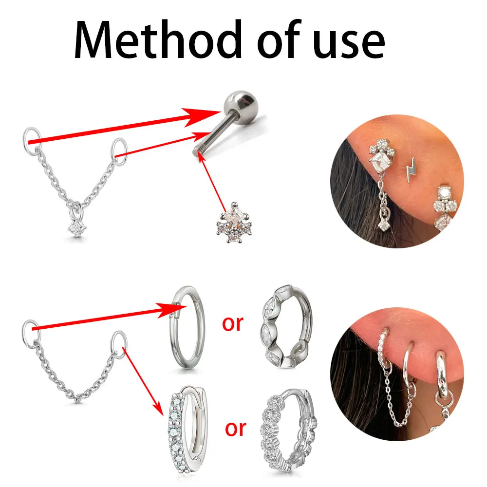 1PC Connector Accessories for Ear Piercing Nose Hinged Earring Matching Tassel Link Chain Helix Lobe Conch Hoop Earring Jewelry
