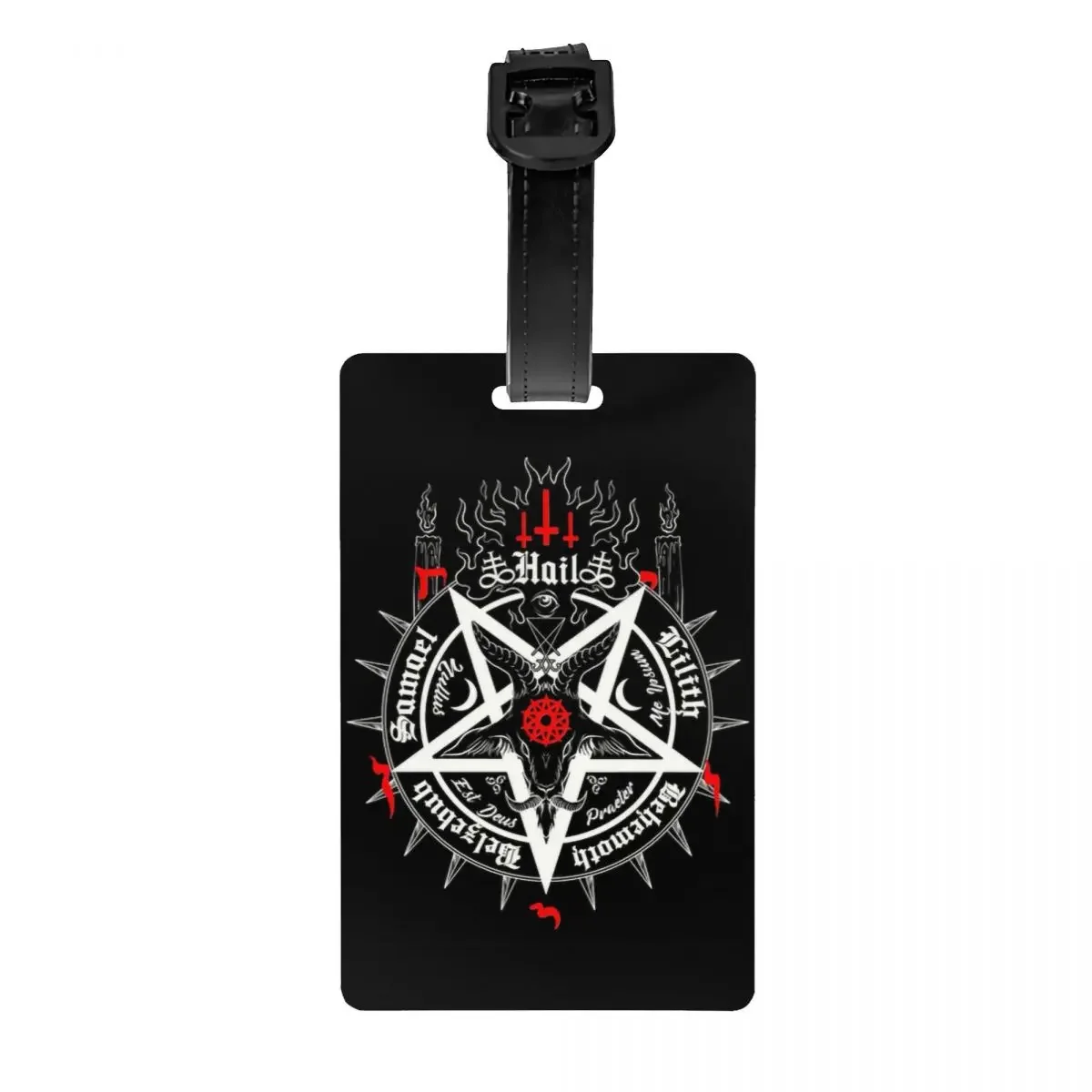 

Baphomet Leviathan Cross Luggage Tag With Name Card Satan Devil Pentagram Privacy Cover ID Label for Travel Bag Suitcase