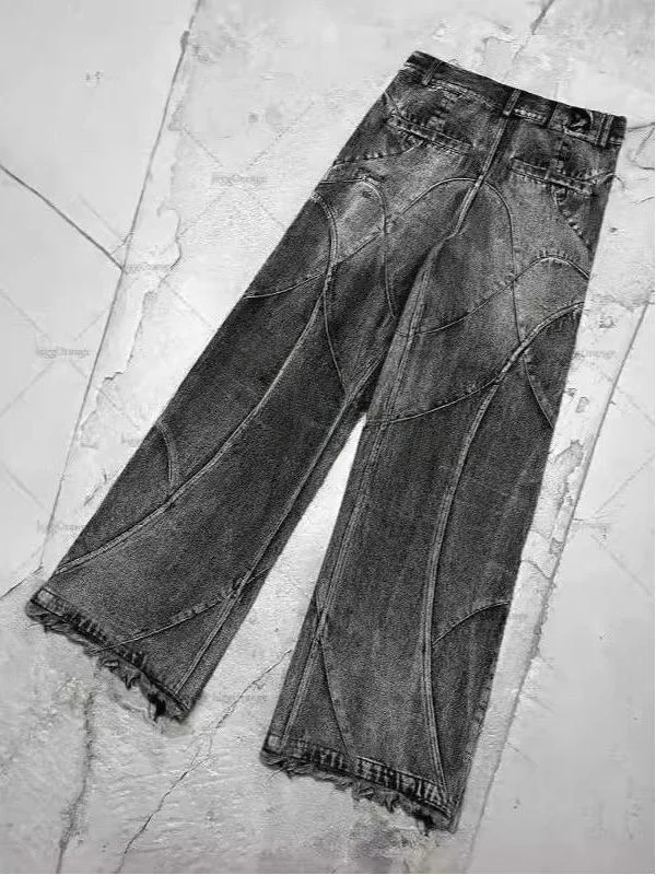 High Waist Straight Leg Slim Fit American Retro Black Grey Jeans High Street Men's Trendy Long Pants Casual Comfortable Cotton