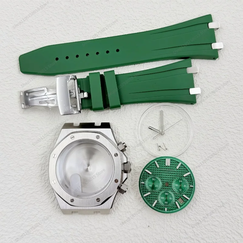 For VK63 Movement Case 42MM Oak Six-pin Case, Rubber Strap Butterfly Buckle Literal Needle Set