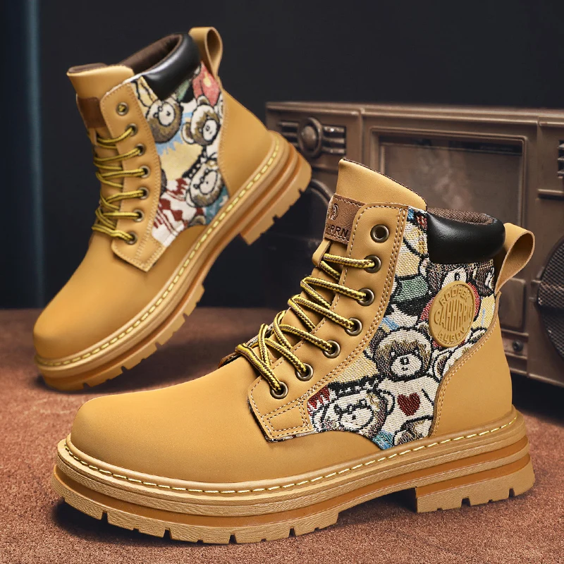 

Men's High-Top Boots Autumn Outdoor Climbing Waterproof Non-Slip Thick Bottom Heightening Workwear Yellow Boots